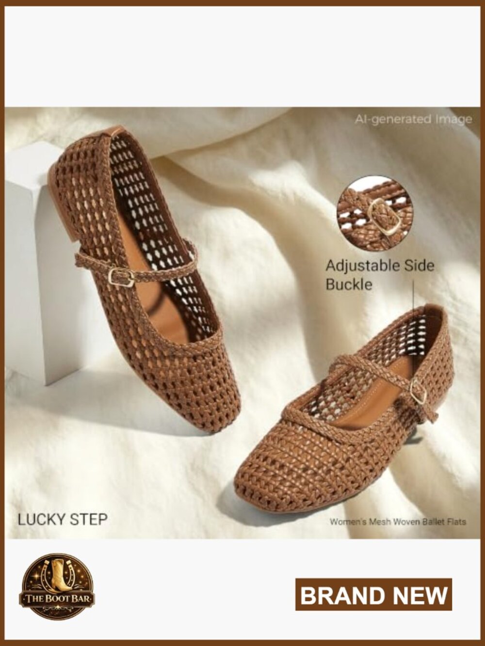 Mesh Woven Ballet Flats Round Toe Buckle Strap Breathable Casual Comfortable - Picture 6 of 7